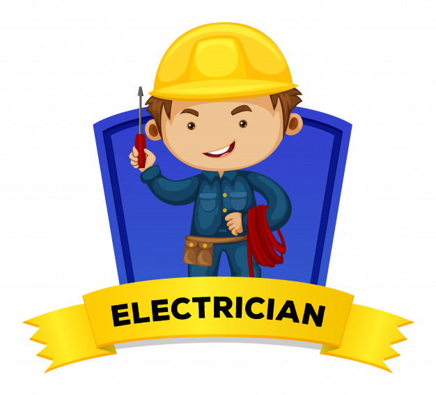 626x567 Occupation Wordcard With Word Electrician Vector Premium Download