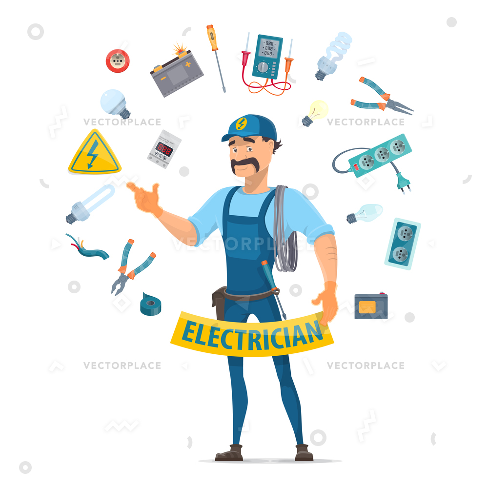 1000x1000 Colorful Electricity Elements Concept Moustached Electrician