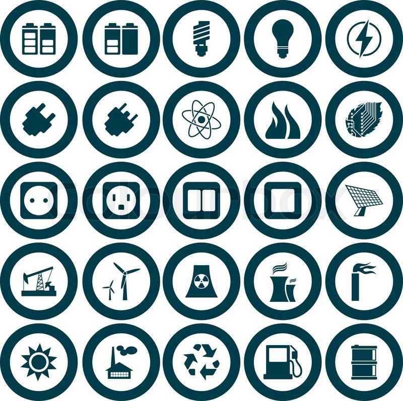 800x797 Electricity, Power And Energy Icon Set Stock Vector Colourbox