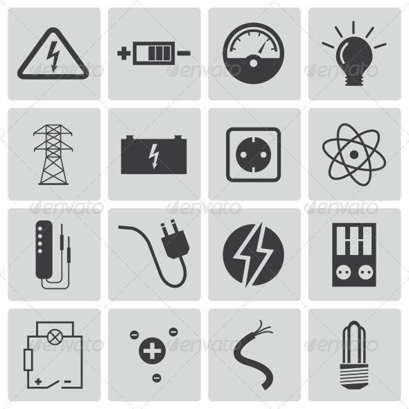 590x590 Vector Black Electricity Icons Set Icons Icon Set, Icon Design