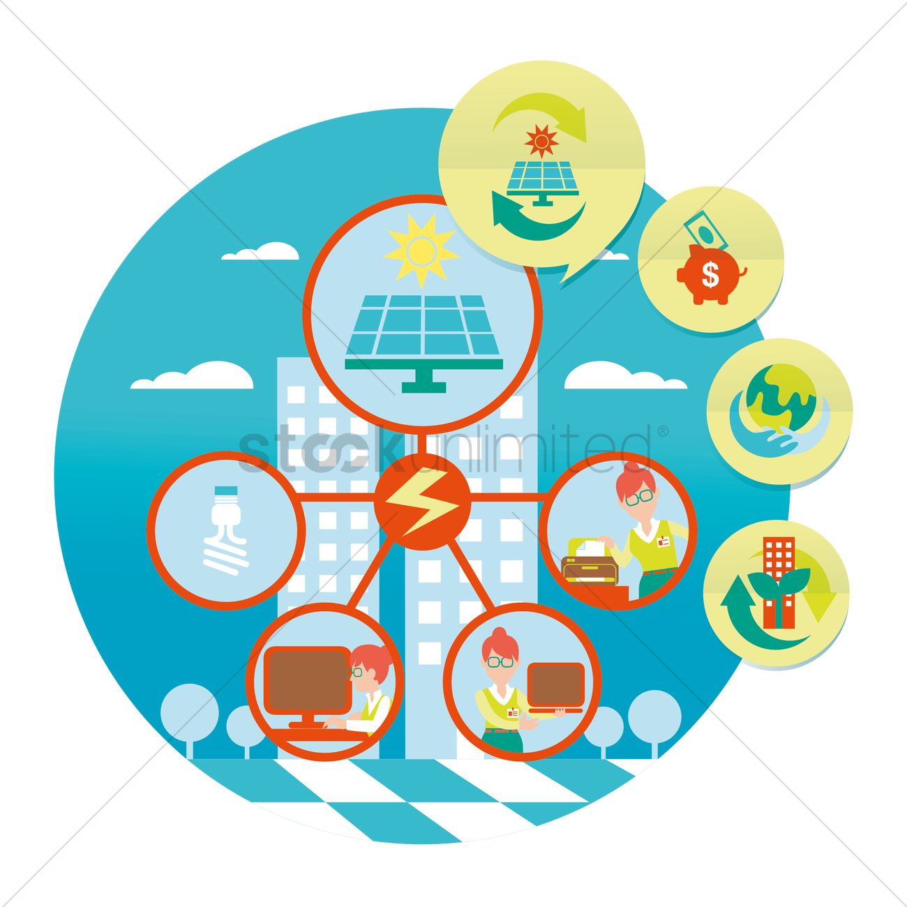1300x1300 Free Converting Solar Energy Into Electricity Vector Image