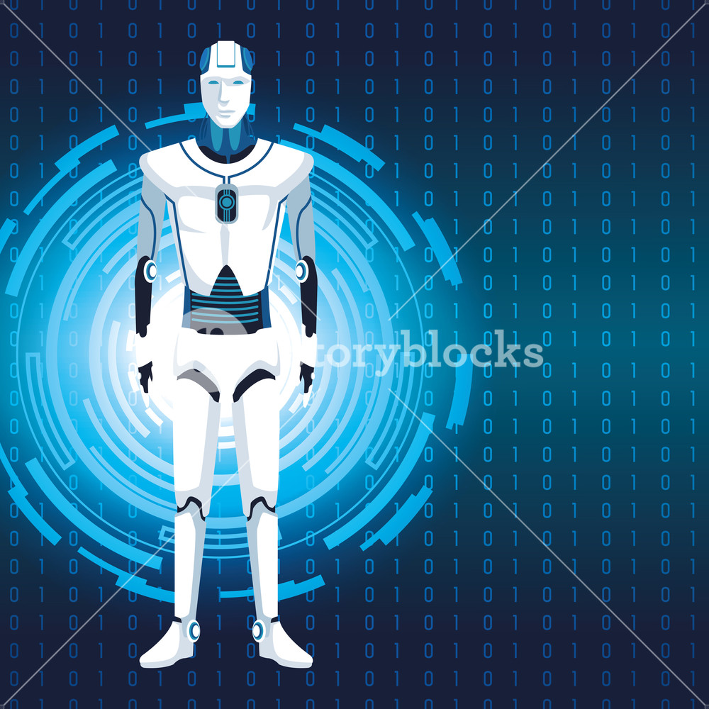 1000x1000 Humanoid Robot Avatar With Electronic Background Vector
