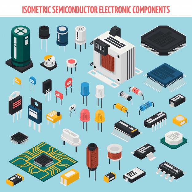 Semiconductor Electronic Components Isometric Icon Set Vector 626x626 Semiconductor Electronic Components Isometric Icon Set Vector