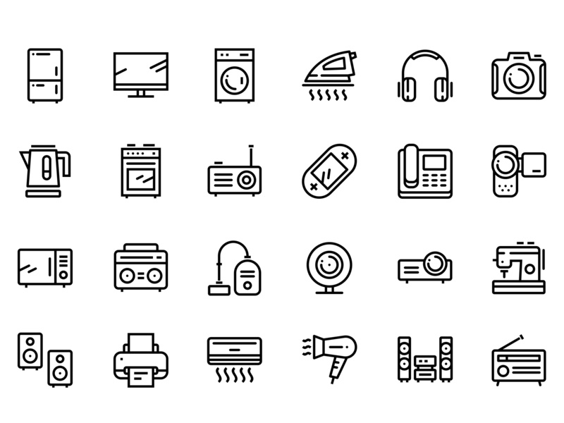 Household Electronic Appliances, Device Icons Set 800x600 Household Electronic Appliances, Device Icons Set