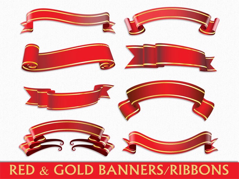Red Gold Banners Clip Art Graphic Ribbons Clipart Scrapbook Etsy 794x596 Red Gold Banners Clip Art Graphic Ribbons Clipart Scrapbook Etsy