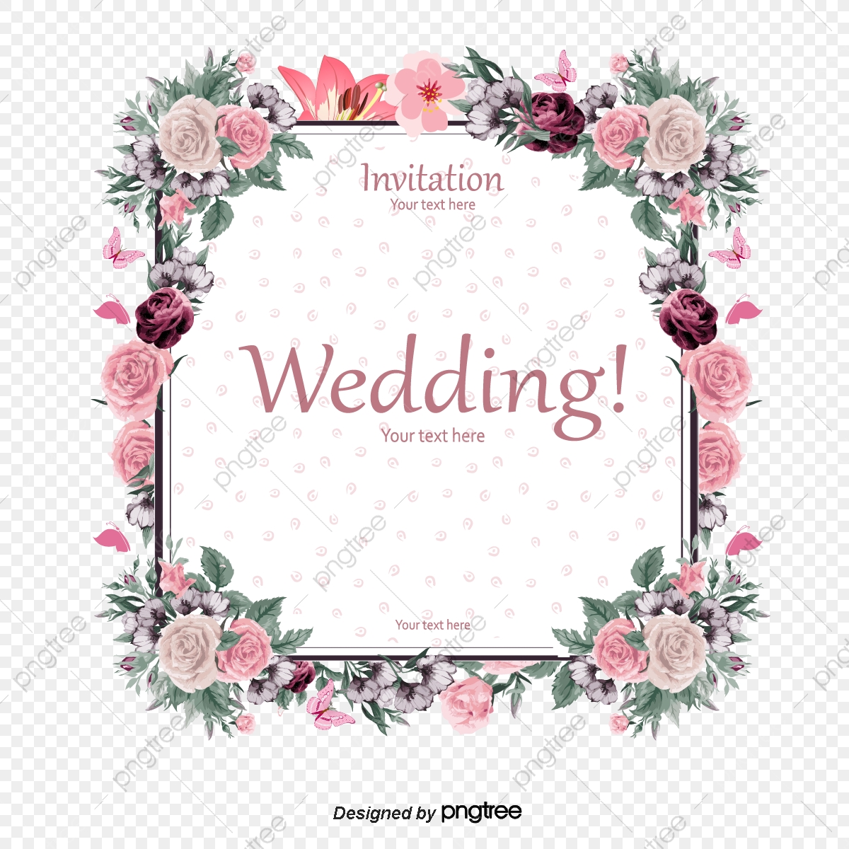 1200x1200 Elegant Floral Border Wedding Invitation Card Vector Material