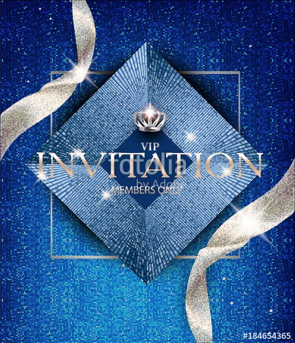 430x500 Elegant Invitation Blue Card With Sparkling Ribbons And Vintage