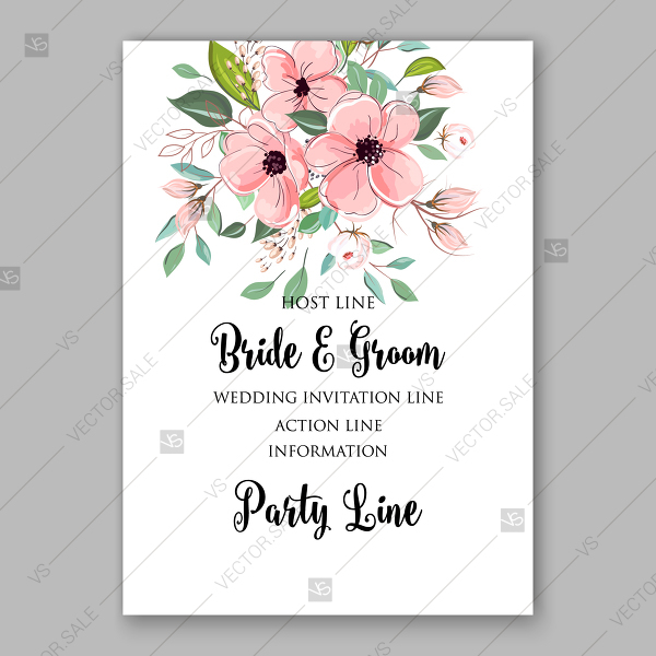 600x600 Blush Pink Anemone Greenery Elegant Wedding Invitation Vector