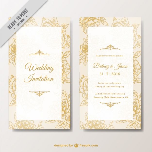 626x625 Elegant Wedding Invitation With Floral Elements Free Vector