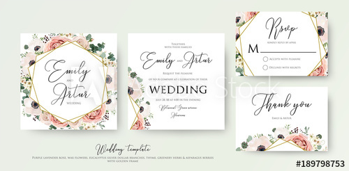 500x246 Floral Wedding Invitation Elegant Invite, Thank You, Rsvp Card