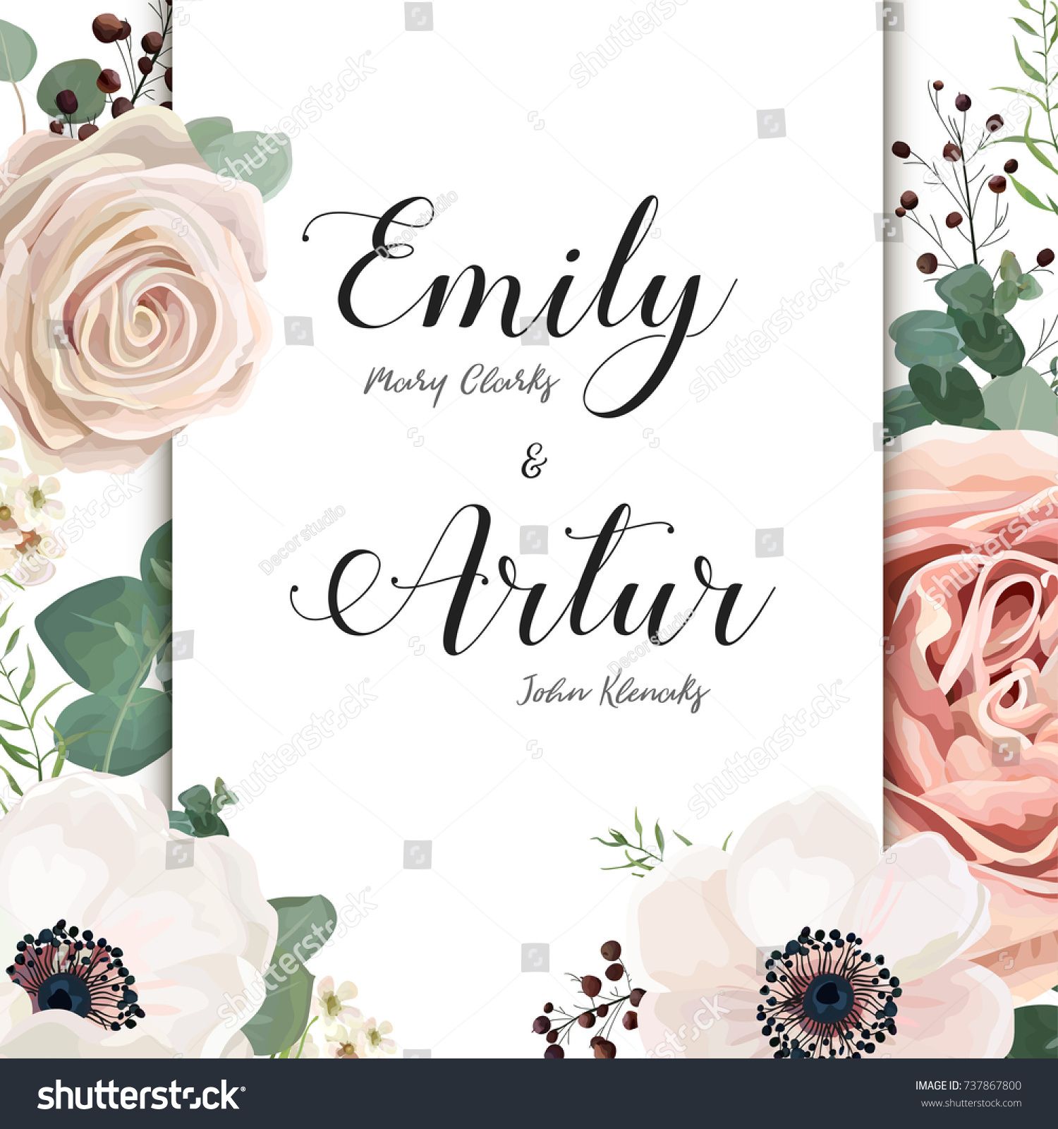 1500x1600 Floral Wedding Invitation Elegant Invite Card Vector Design