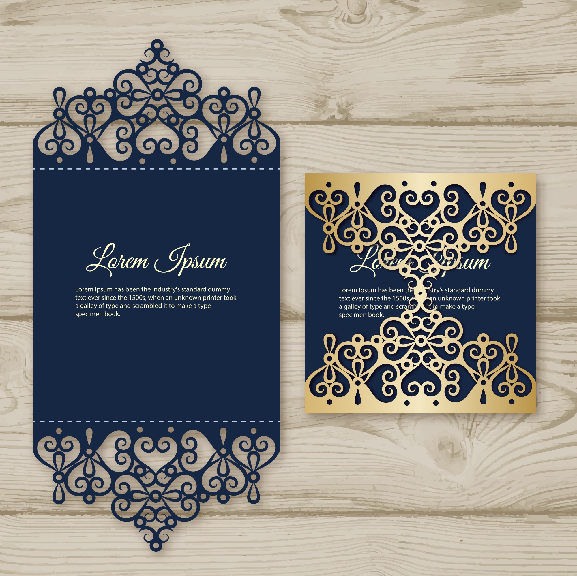 2000x1998 Elegant Invitation Card With Laser Cut And Gold Detail Free Vector
