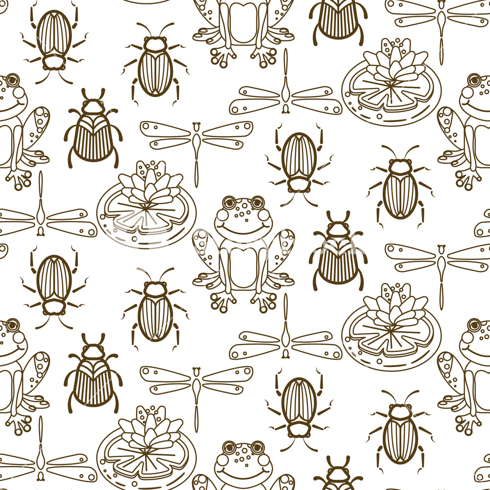 1000x1000 Elegant Line Style Insect Vector Seamless Pattern Gold And White