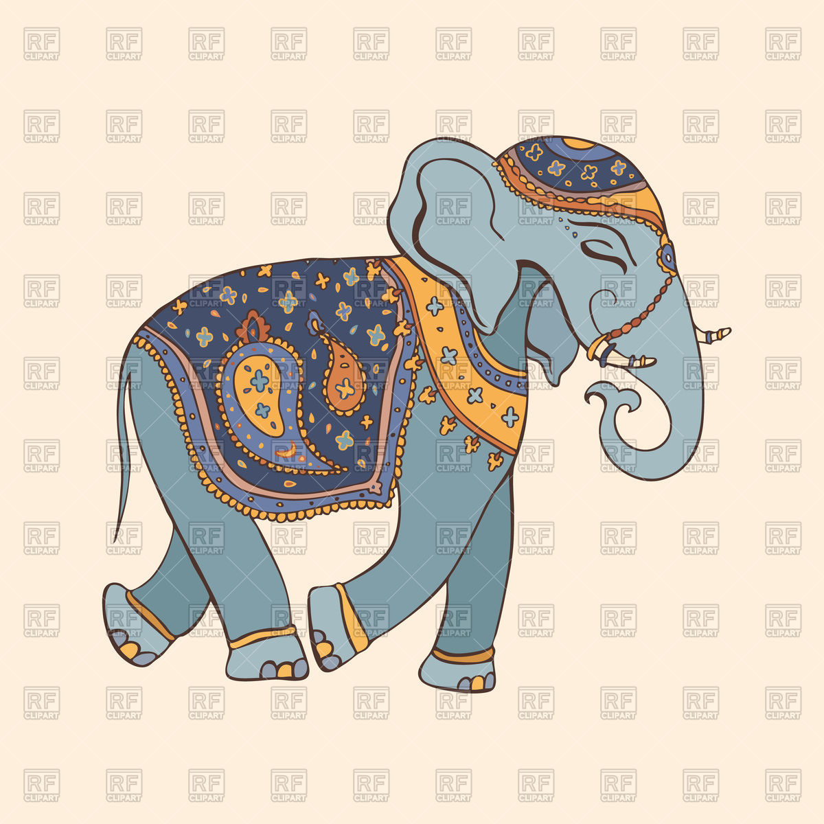 1200x1200 Indian Elephant In Hand Drawn Cartoon Style Vector Image Of Plants
