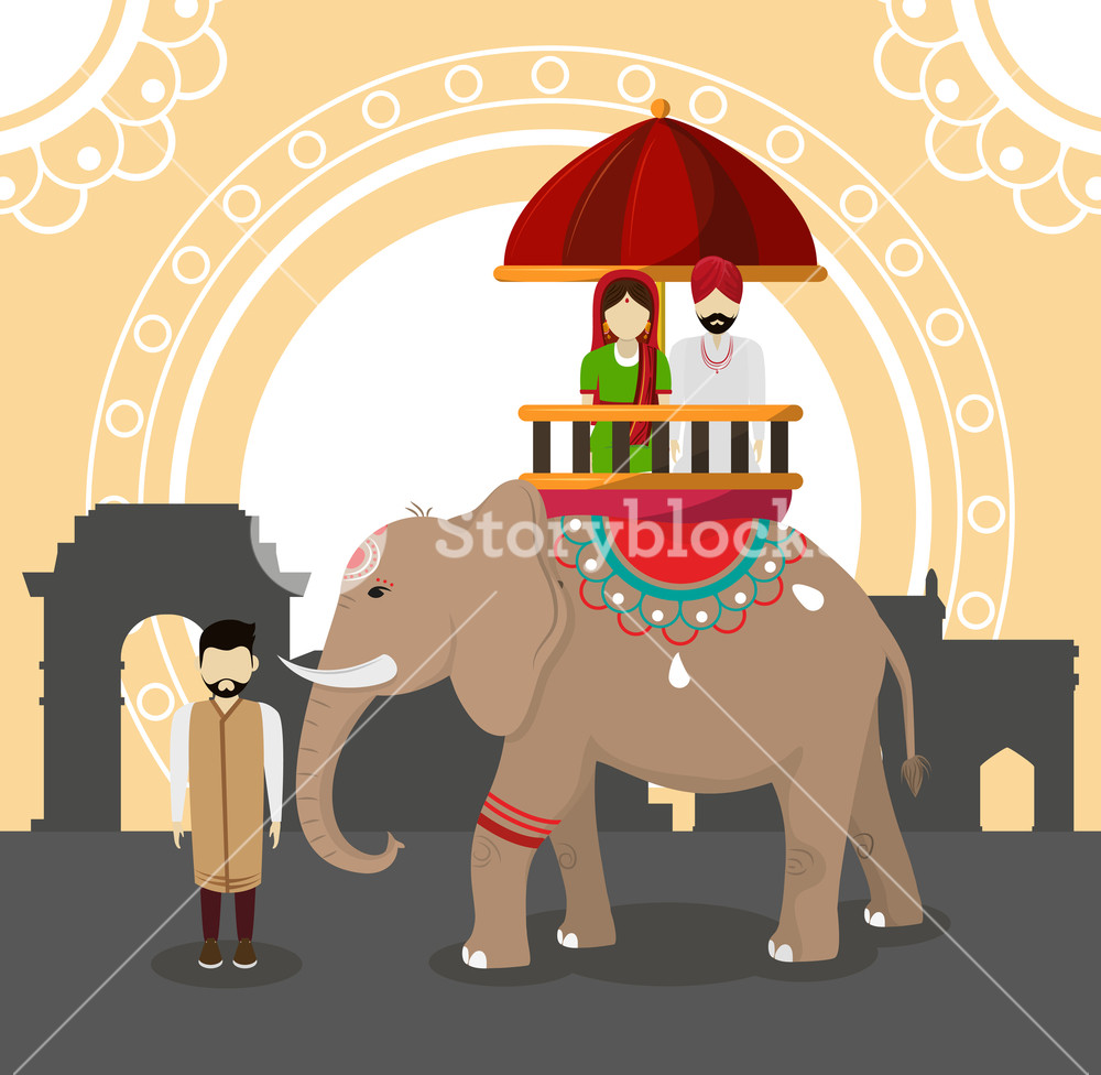 1000x976 Indian People On Elephant And Culture Cartoon Vector Illustration