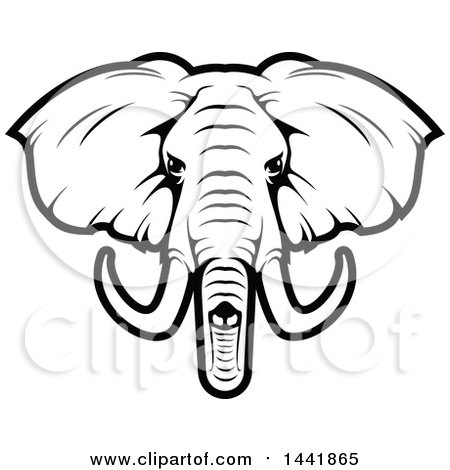 450x470 Clipart Of A Black And White Elephant Head
