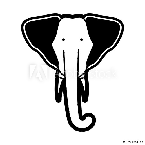 500x500 Flat Line Monchromatic Elephant Face Over White Background Vector