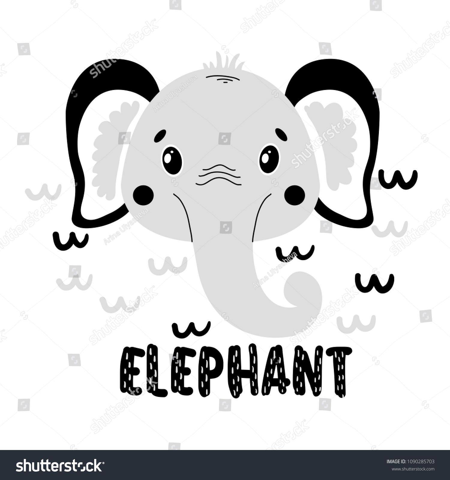 1500x1600 Cute Vector Elephant Face One Object On A White Background