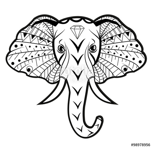 500x487 Elephant' Head Vector Isolated On White, Testa Elefante Vettoriale