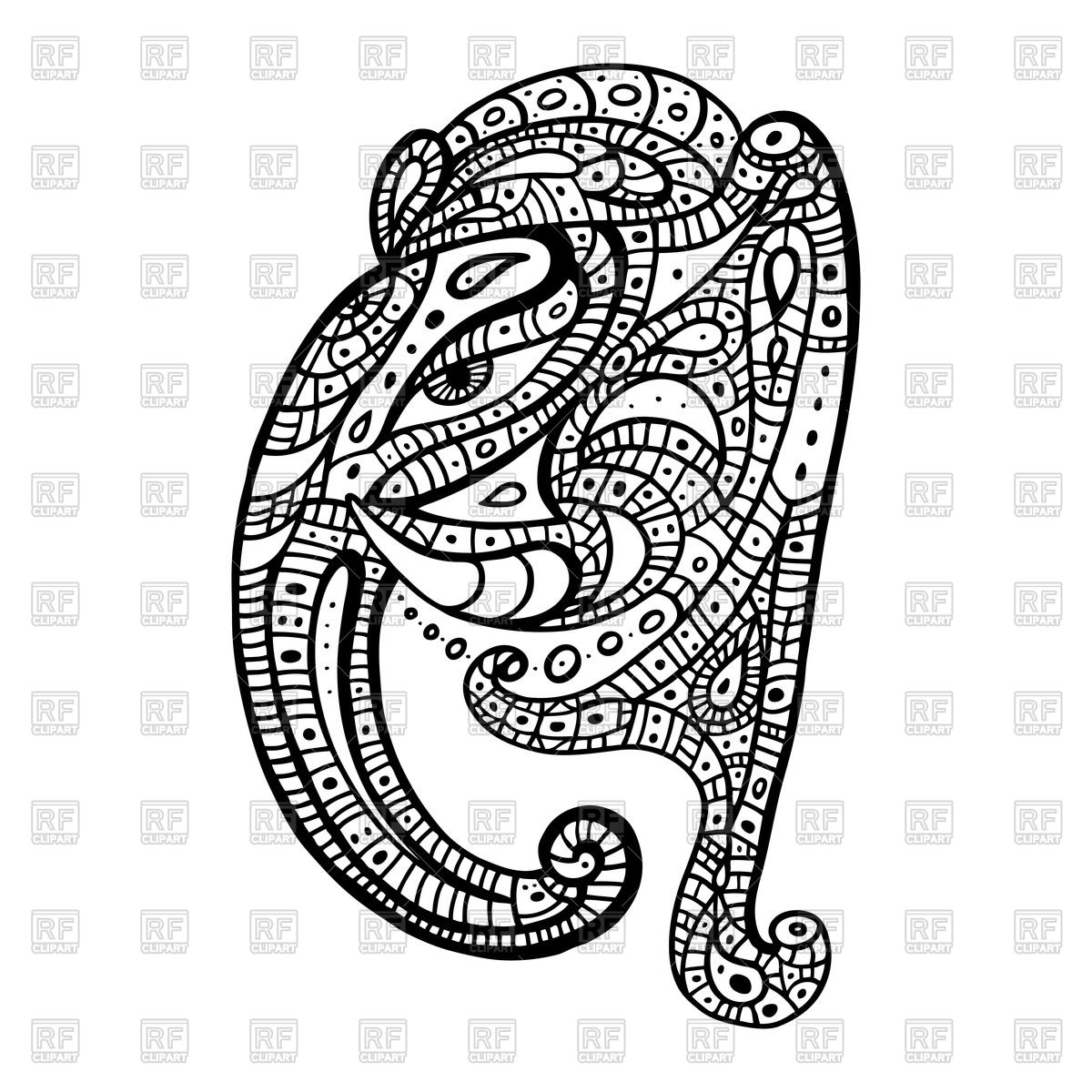 1200x1200 Stylized Hand Drawn Elephant Head Vector Image Of Plants