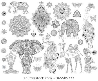 338x280 Ornamental Set With Animal, Mandala Vector Element For Design