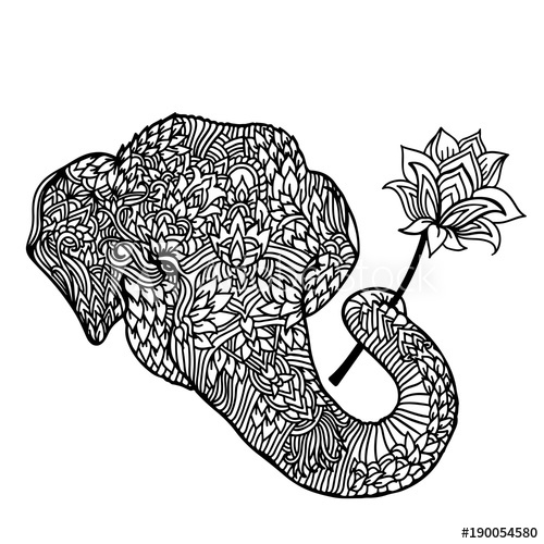 500x500 Portrait Of An Elephant With A Lotus Flower In Asian Style