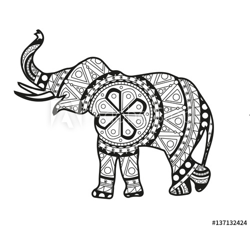 500x455 Vector Illustration Of A Black And White Elephant Mandala