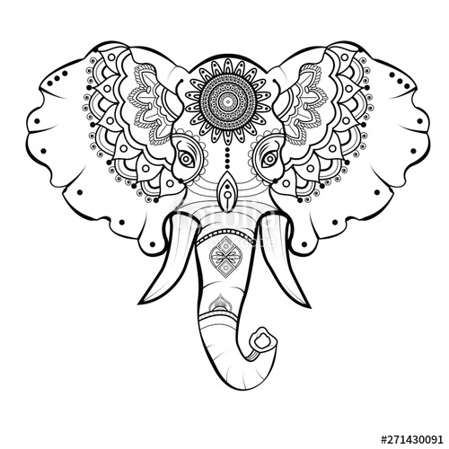 500x500 Vector Illustration Of A Mandala Elephant Head For Coloring Book