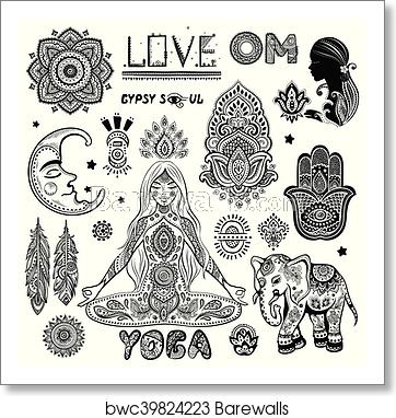 362x382 Vector Set Of Floral Paisley Ornaments Indian Elephant Mandala