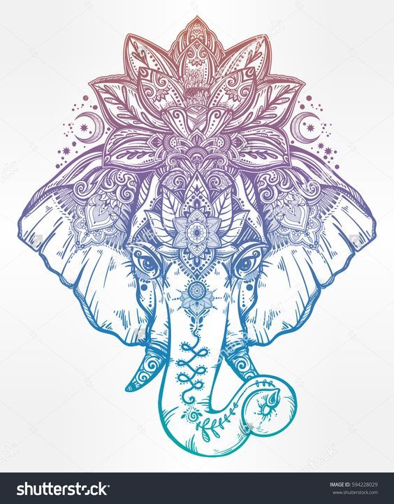 564x721 Vintage Style Vector Elephant With With Ornate Lotus Mandala Crown