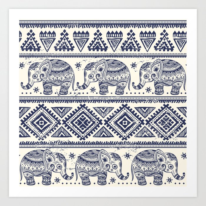 700x700 Vintage Graphic Vector Indian Lotus Ethnic Elephant Art Print