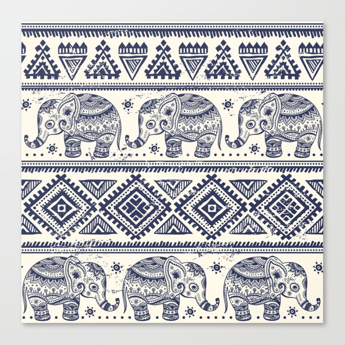700x700 Vintage Graphic Vector Indian Lotus Ethnic Elephant Canvas Print