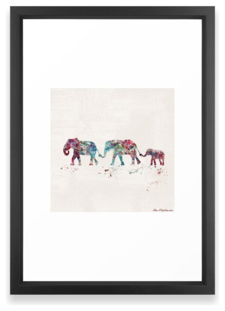 464x640 Elephant Framed Print, Vector Black