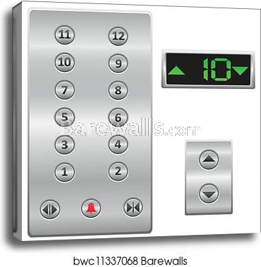 382x390 Elevator Buttons Panel Vector, Canvas Print Barewalls Posters
