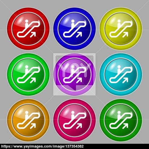 512x512 Elevator, Escalator, Staircase Icon Sign Symbol On Nine Round