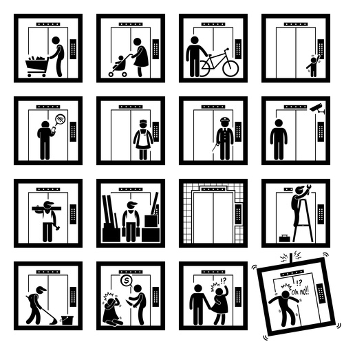 500x500 Cartoon Icon Man And Elevator Vector Free Download