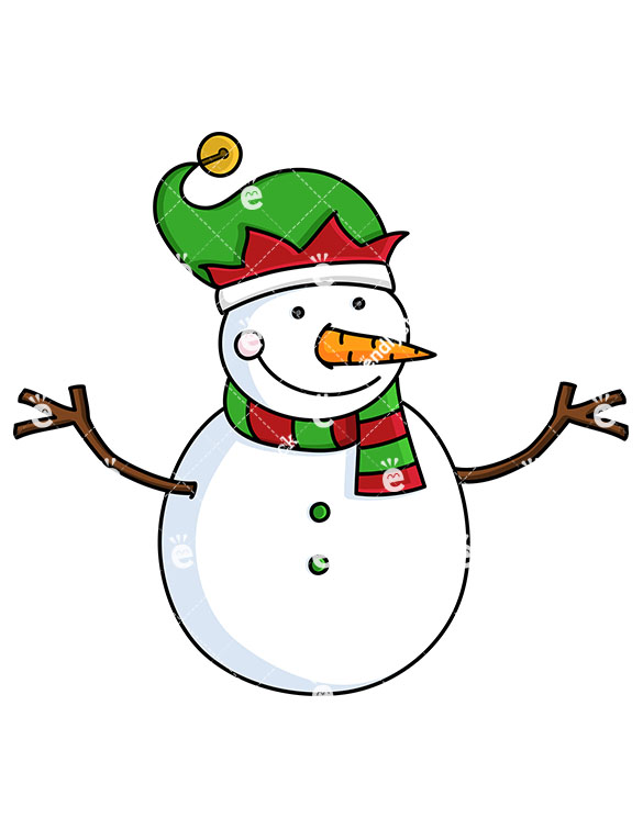 585x755 Smiling Snowman Wearing An Elven Hat Cartoon Vector Clipart