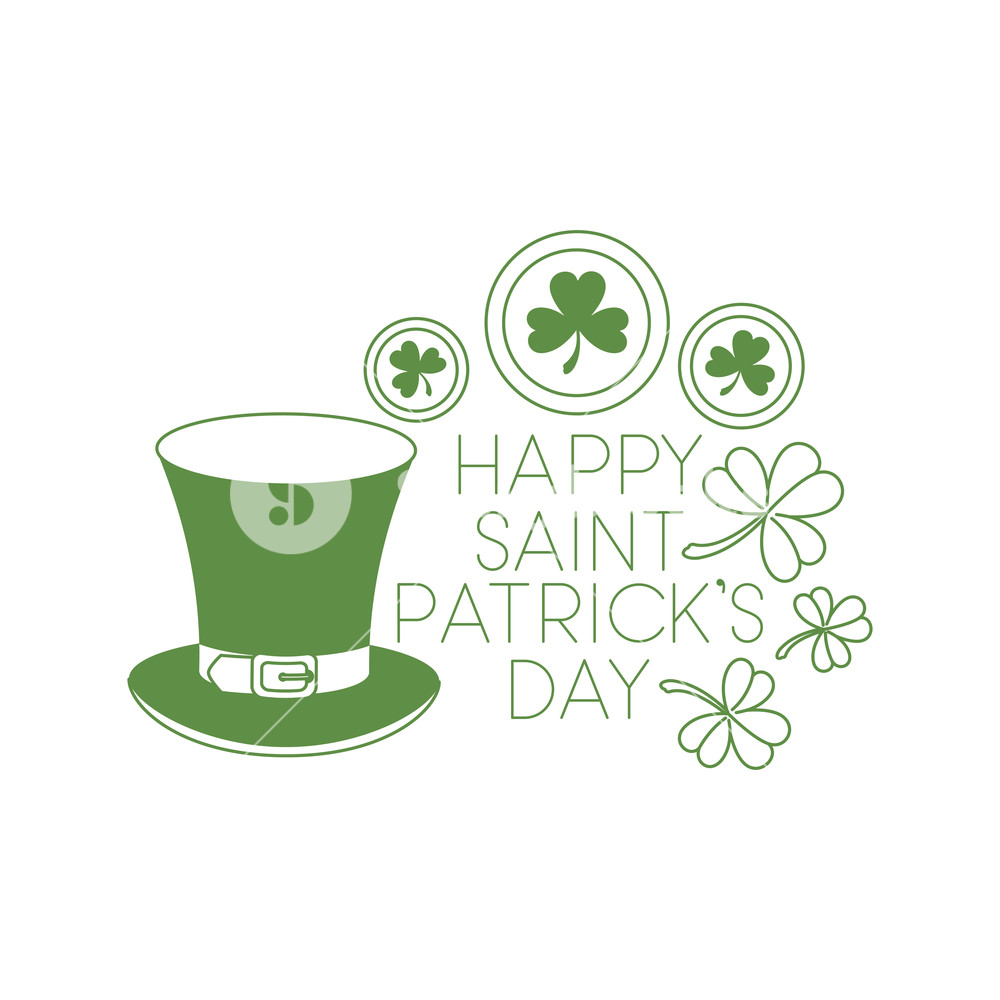 1000x1000 Happy Saint Patrick`s Day Label With Clover And Elf Hat Vector