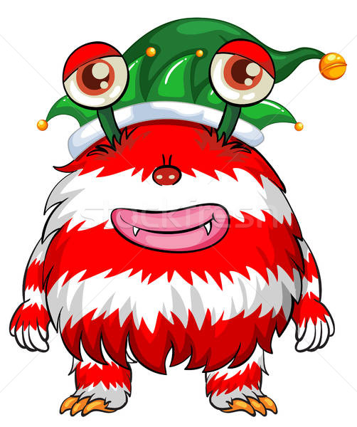 502x600 Christmas Theme With Monster In Elf Hat Vector Illustration