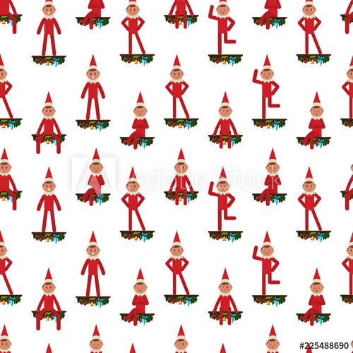 500x500 Elf On The Shelf Seamless Pattern Vector Christmas Cartoon