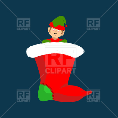 400x400 Christmas Red Stocking And Sad Santa Elf Vector Image Of Holiday