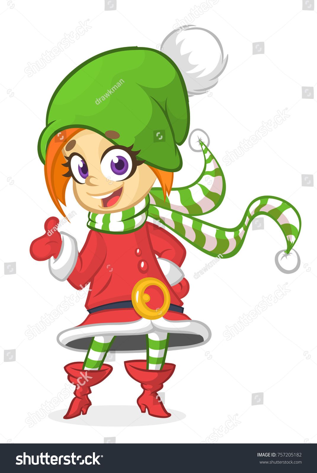 1071x1600 Happy Cartoon Smiling Blonde Girl Christmas Santa's Elf Vector