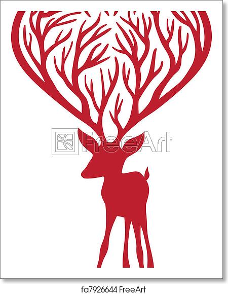 450x580 Free Art Print Of Deer With Heart Antlers, Vector Red Deer