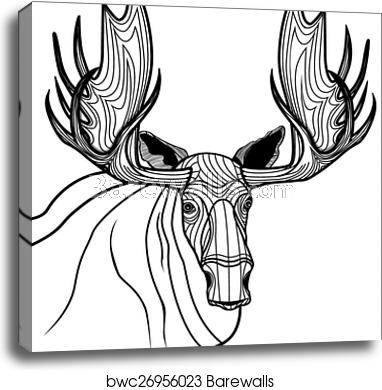 382x390 Moose Head Vector Animal Illustrati, Canvas Print Barewalls