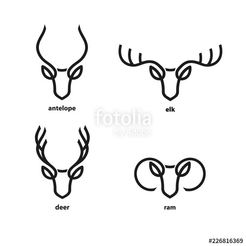 500x500 Set Of Animals With Horns Line Icons Collection Antelope Head