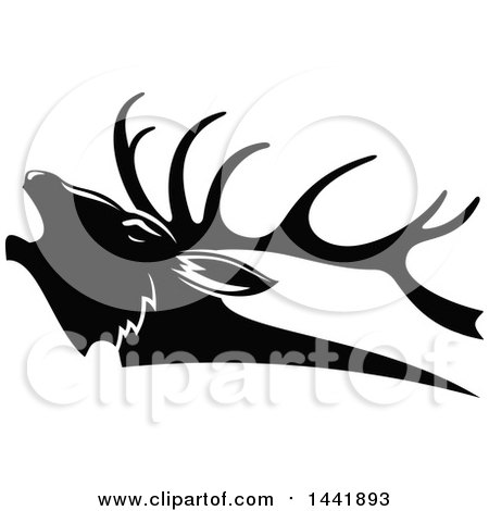 450x470 Clipart Of A Black And White Elk Head In Profile
