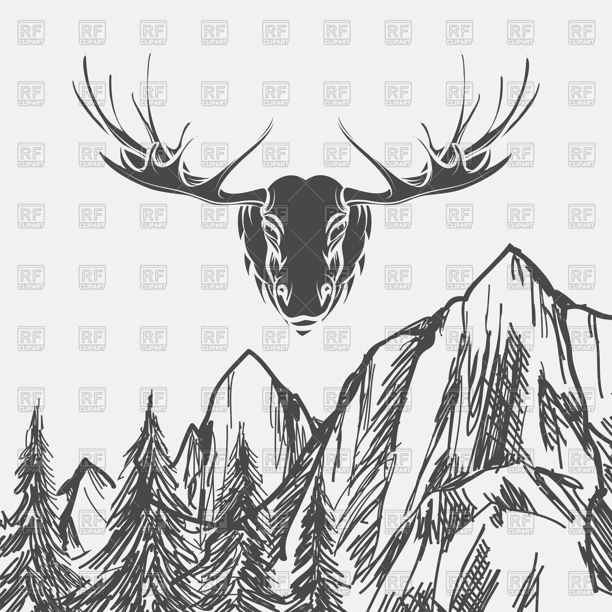 1200x1200 Hand Drawn Forest And Elk Vector Image Of Nature, Landscape