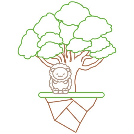 450x450 Colorful Flat Line Elm Tree, Sheep And Earth Piece Vector