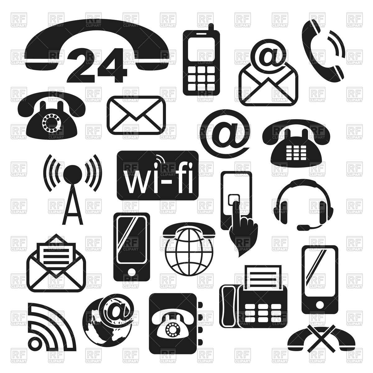 1200x1200 Set Of Contact Icons Wifi, Telephone, Email, Fax Vector Image