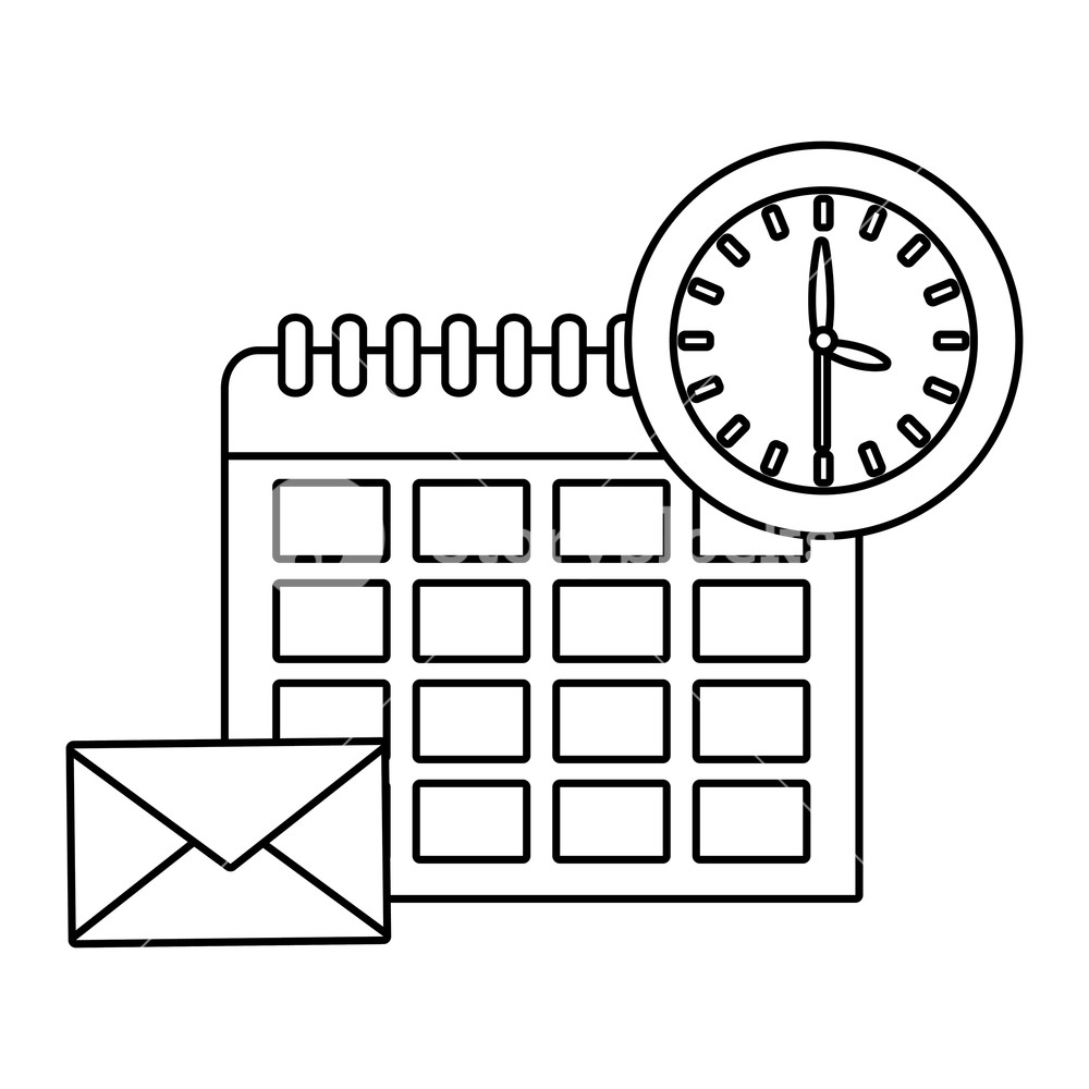 1000x1000 Office Elements Clock And Planner With Email Symbol Vector